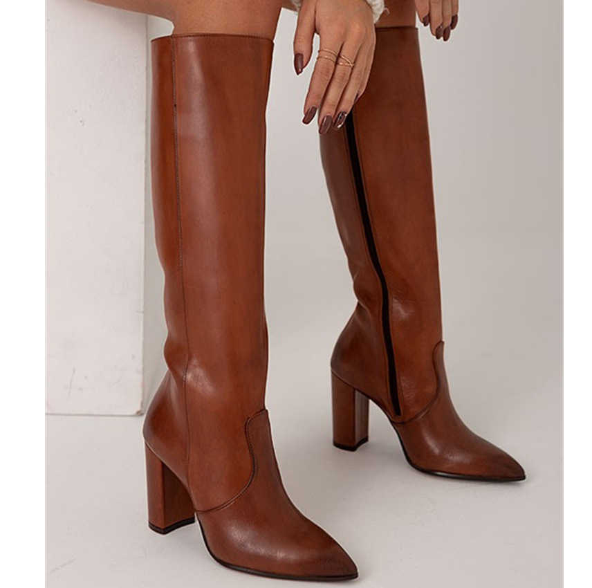 Womens Stylish High Heeled Pointed Toe Side Zip Thigh High Boots foto 5