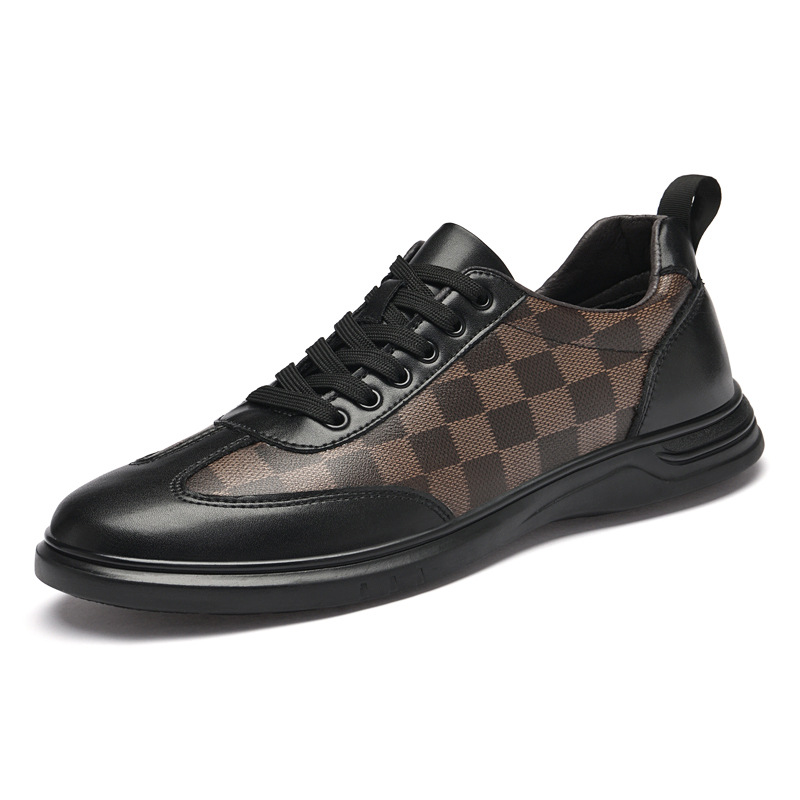 Fashion Low Top Plaid Cowhide Flat Casual Shoes foto 4