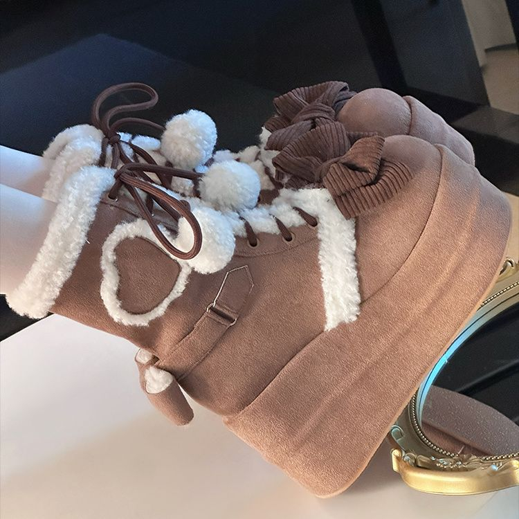 Autumn And Winter New Thick Bottom Sweet Soft Girl Cute Fur Ball Boots foto 5