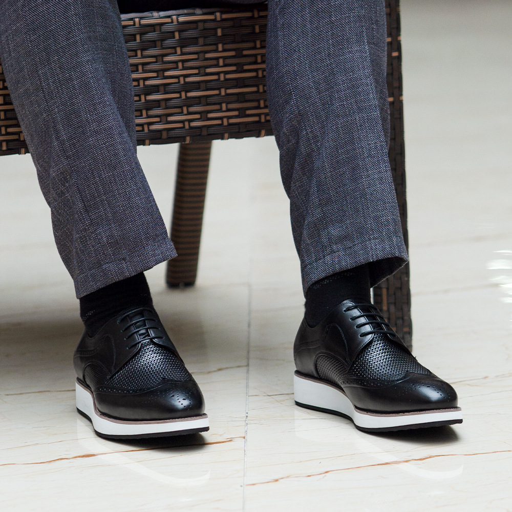 Casual Pointed Toe Derby Shoes Woven Low-top Men's Leather Shoes foto 3