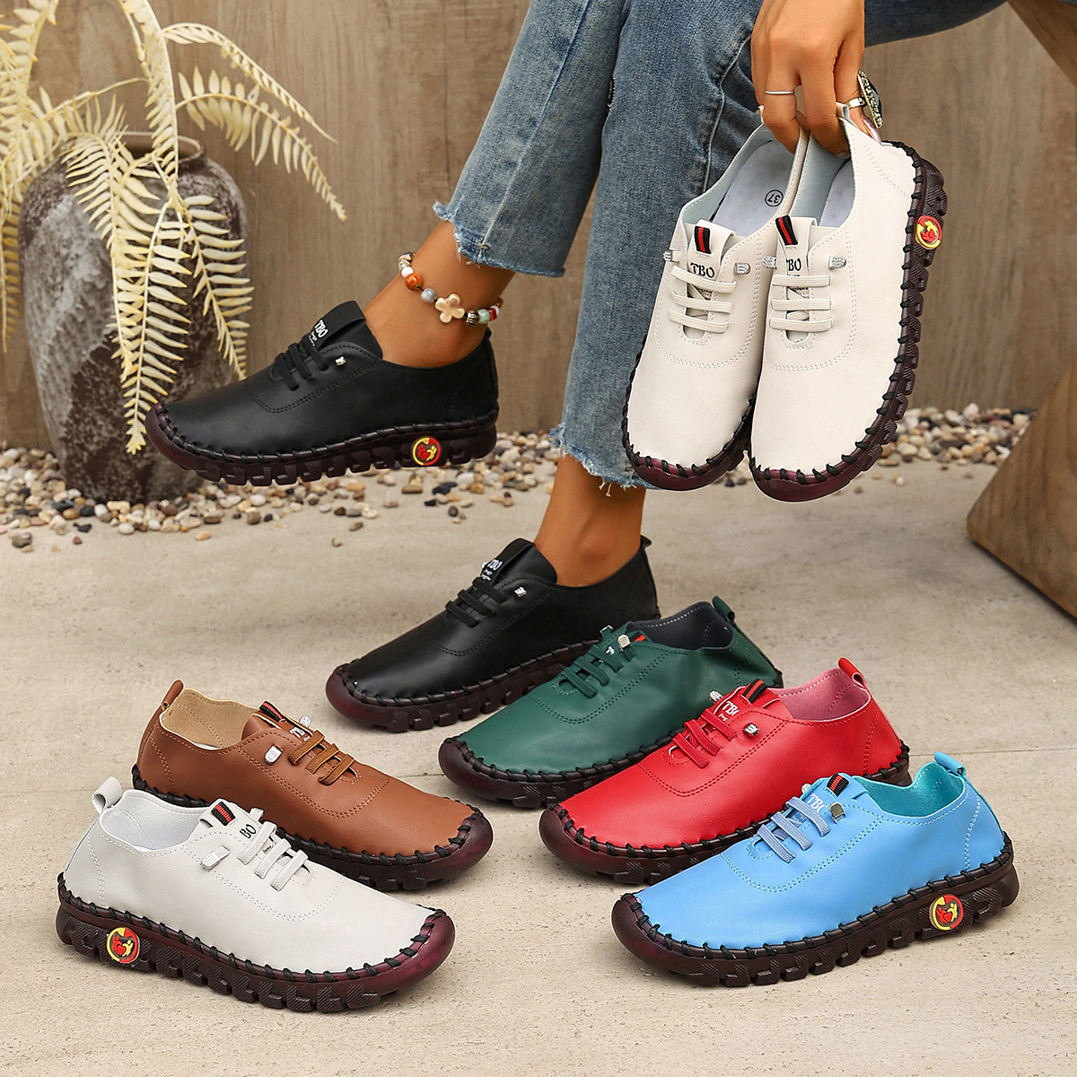 Stitched Crepe-soled Soft-leather Flats foto 3