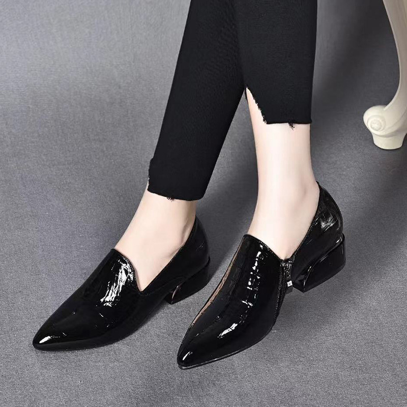 New Genuine Leather Pointed-toe Chunky Heel Shoes Women foto 3