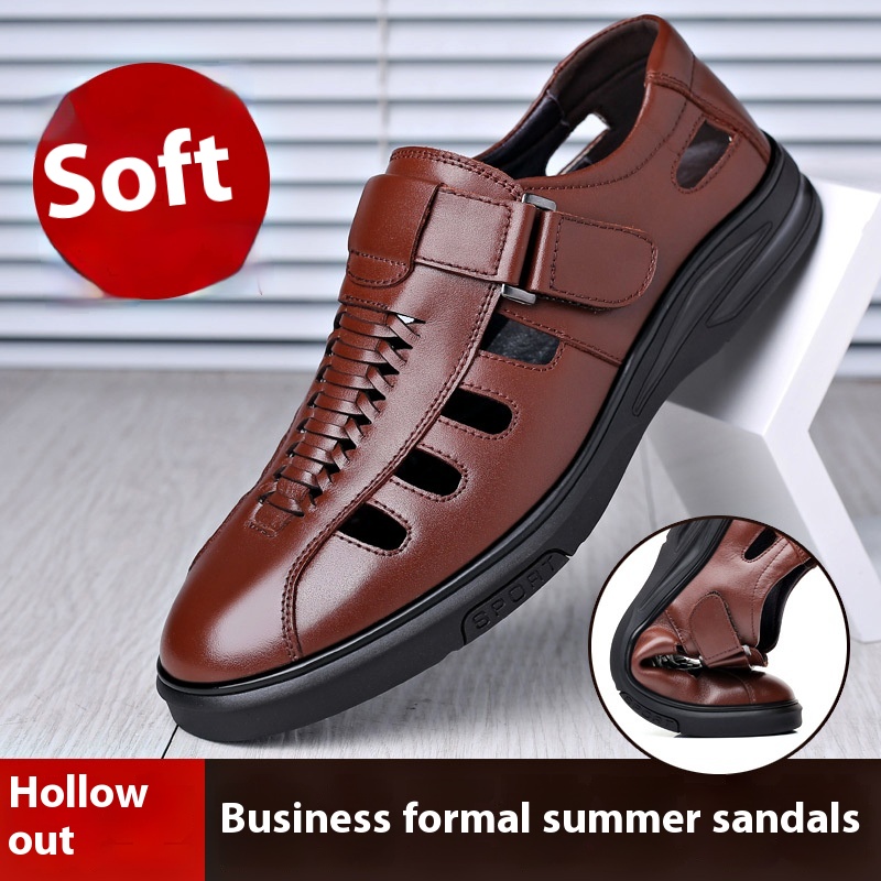 Cowhide Business Formal Wear Hollow Breathable Plus Size Men's Casual Leather Sandals foto 3