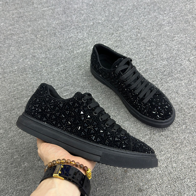 Handsome Internet Hot Rhinestones Men's Shoes Barber Glossy Sneakers foto 3