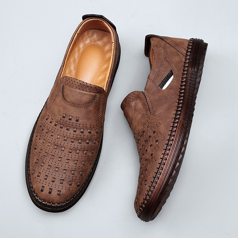 Outdoor Leisure Slip-on Flat Handmade Leather Shoes Men foto 5