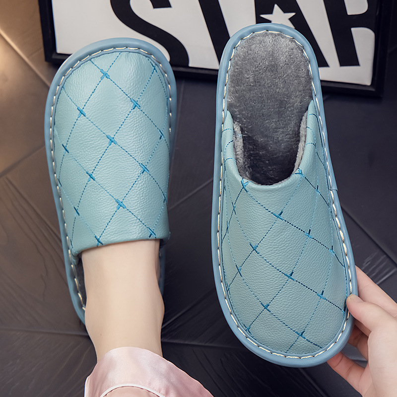 Fleece-lined Leather Warm Cotton Slippers foto 3