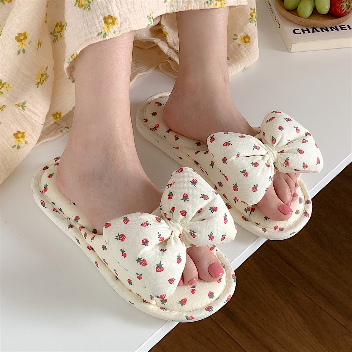 Household Sweet Bow-Knot Womens Cotton And Linen Slippers foto 2