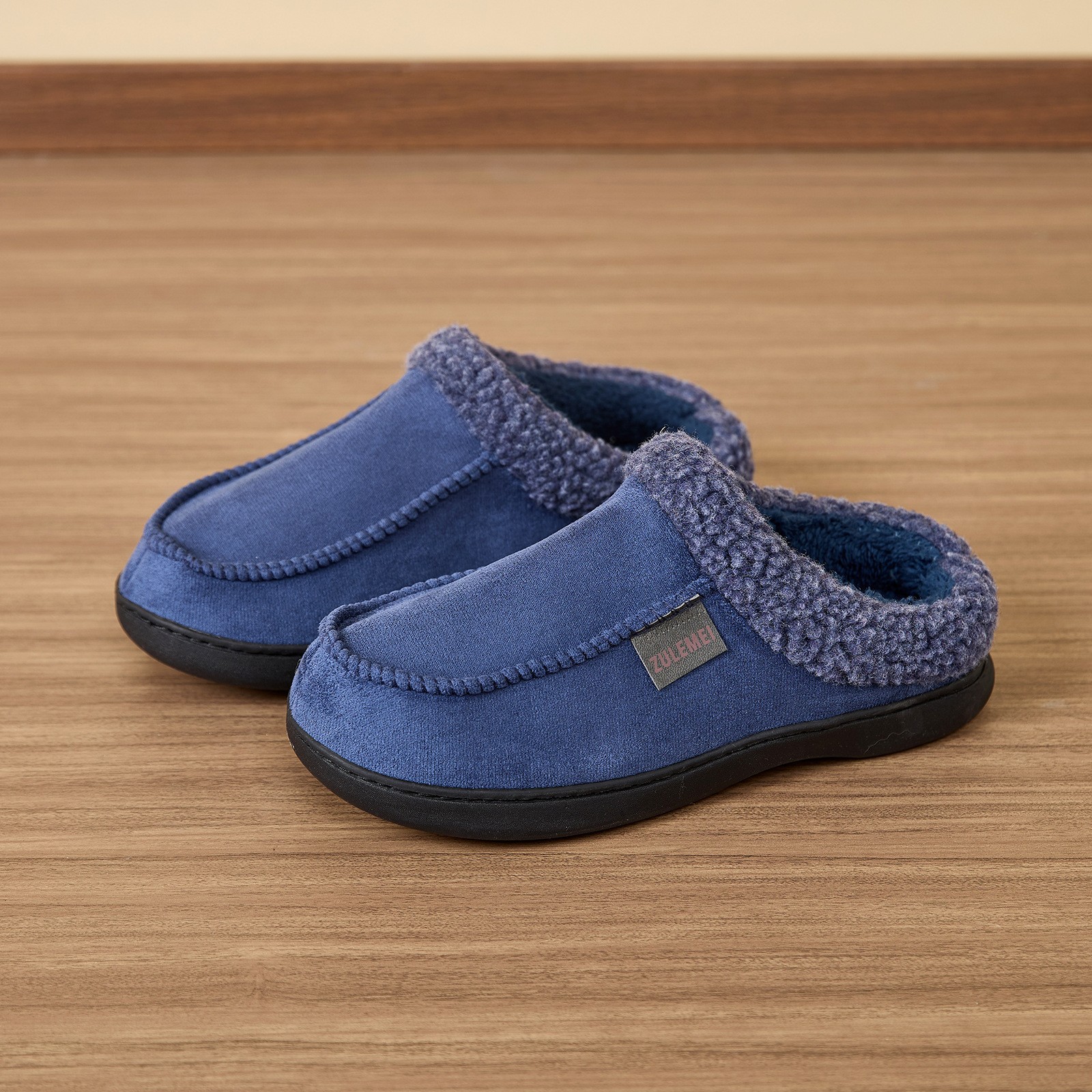 Household Winter Men's Warm Plush Fleece-Lined Thickened Non-slip Cotton Slippers foto 3