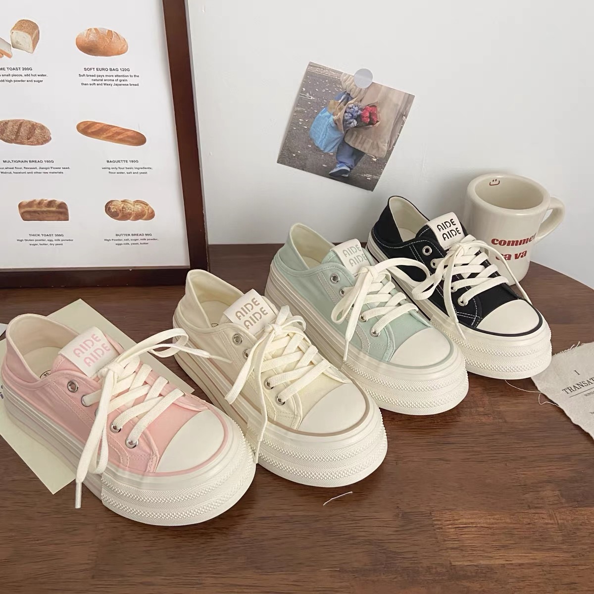 Two-way Half-slipper Outdoor Thick-soled White Sneakers Breathable Canvas Shoes foto 4