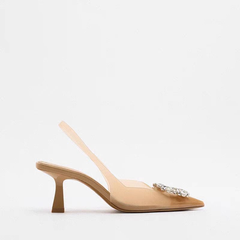 Summer New Women's Shoes Beige Decorative Inlaid High Heels foto 3