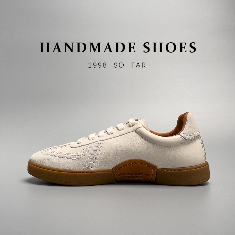 Baseball Low-cut Genuine Leather Sneakers Men's White Shoes foto 5