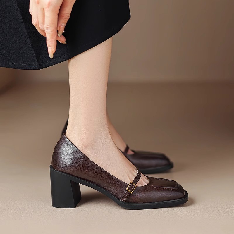 Spring And Autumn New Retro Square Head Women's Soft High Heel Pumps foto 2