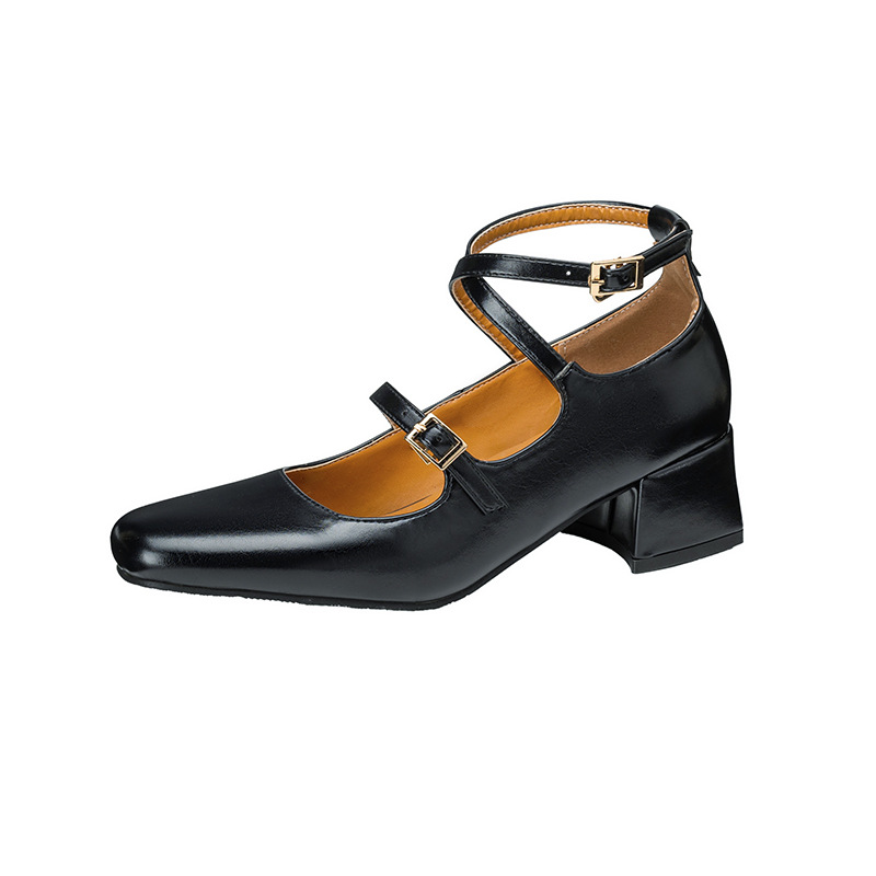 British-style Square-toe Mid-heel Buckle-toe Women's Pumps foto 3