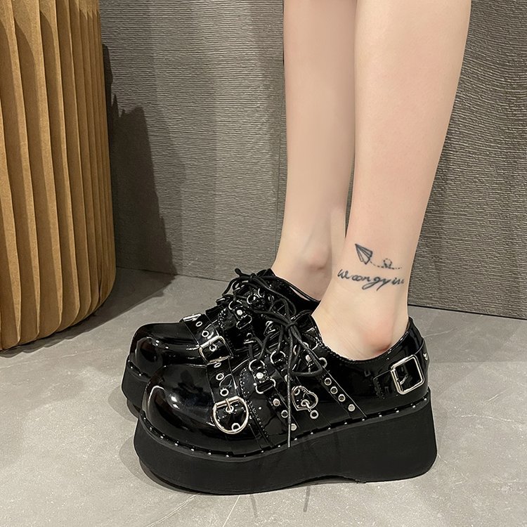 Thick-soled British Style Small Leather Shoes Women's Round Toe foto 5