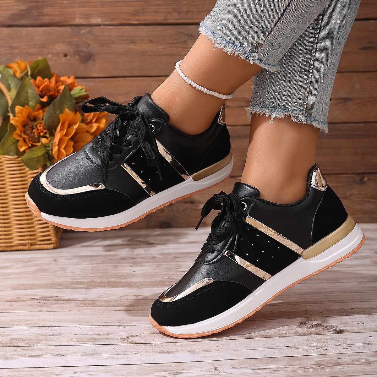 Color Matching Round Head Lace-up Daddy Shoes And Girls foto 3