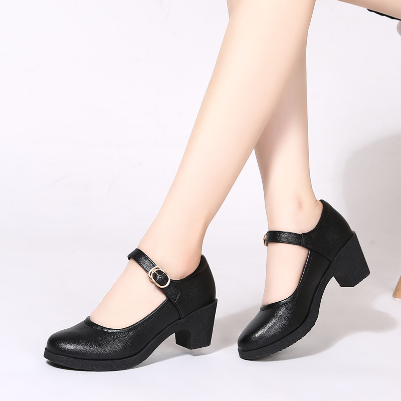 Chunky-heeled Buckle Shoes With Thermoplastic Rubber Soles Round Toe Low Cut foto 3
