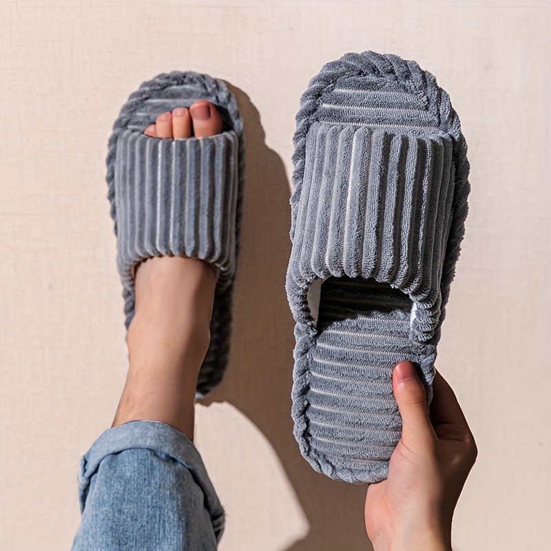 Men's Corduroy Striped Open Universal Indoor Corduroy Slippers foto 2