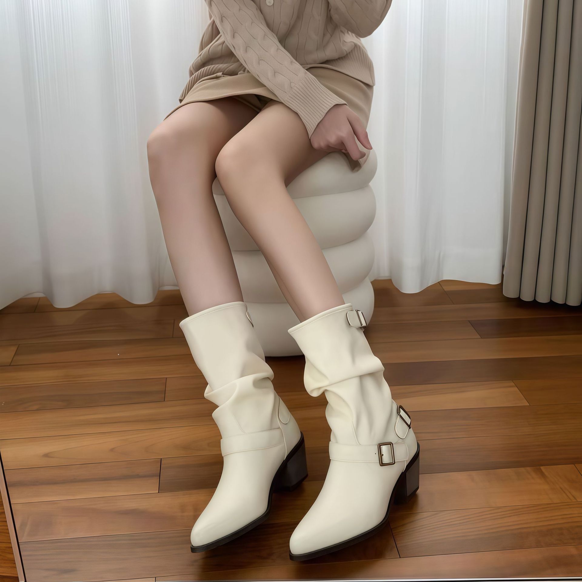 Fashion All-match Comfort And Casual Pointed Toe Chunky Heel Women's Boots foto 4