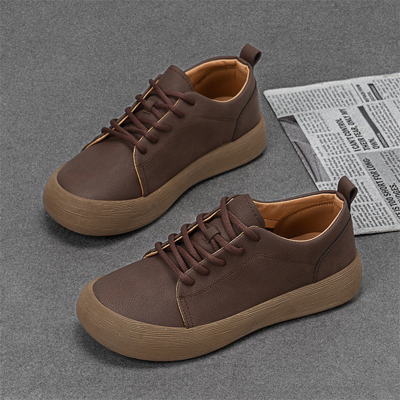 Men's Casual Leather Shoes Vintage Style Thick Sole Low-cut Lace-up foto 5