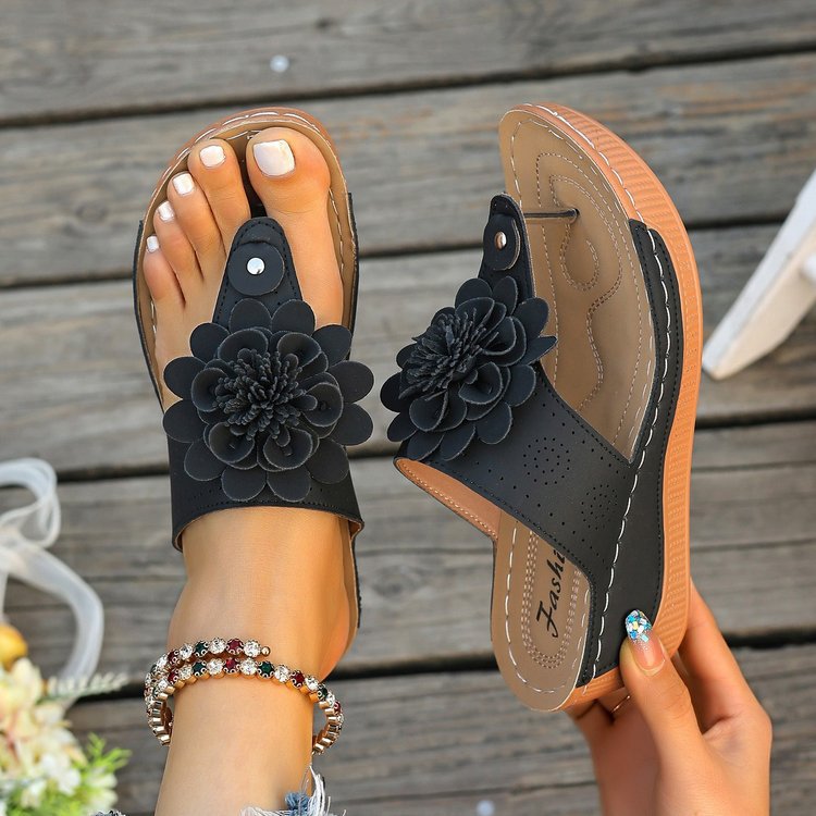 Plus-size Floral Flip-flops Black foto 3