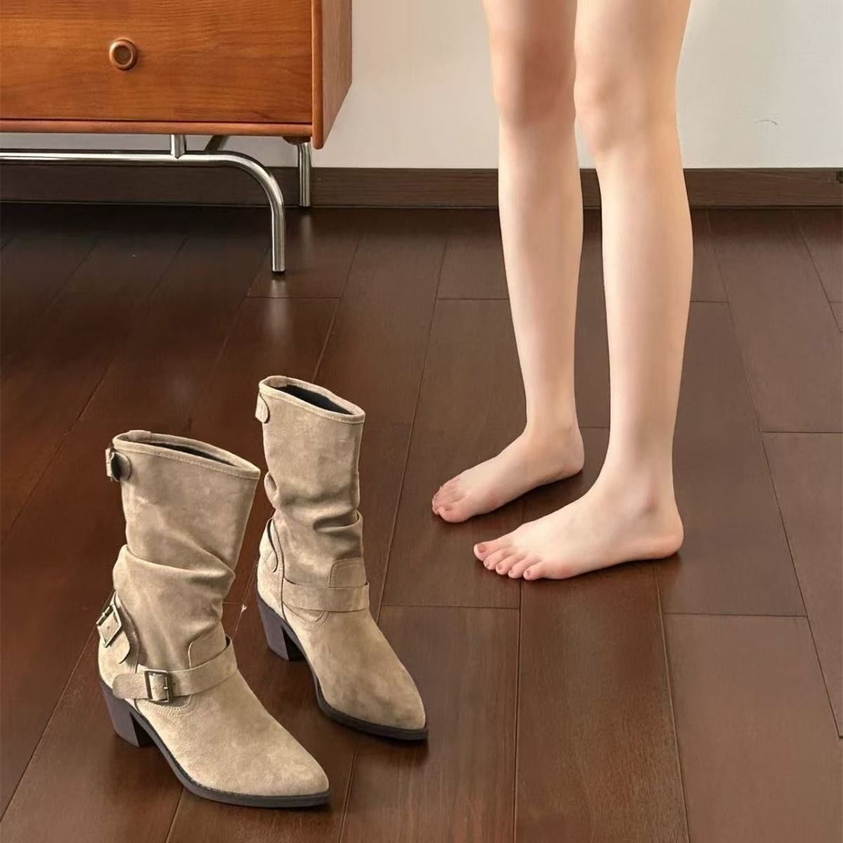 Chunky Heel Pleated Booties For Women foto 4