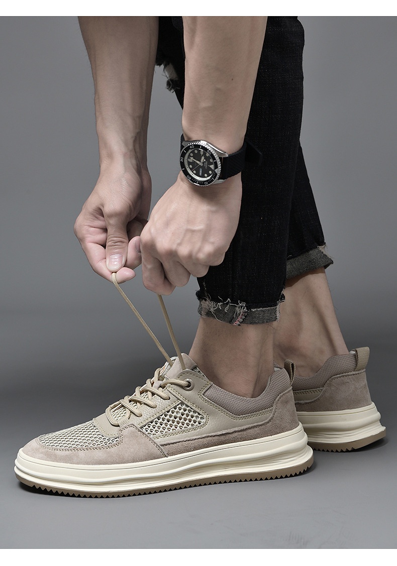 Top Layer Nubuck Plus Large Hole Mesh Breathable Korean Casual Shoes foto 5