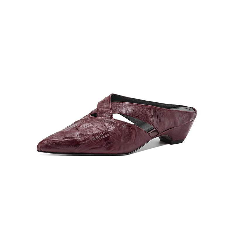 Women's Full-Grain Lambskin Pointed Toe Mules, Handmade Leather Crisscross Low Heel Slides foto 3