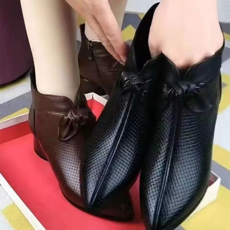 Womens Pointed-toe Chunky-heel Ankle Boots foto 2