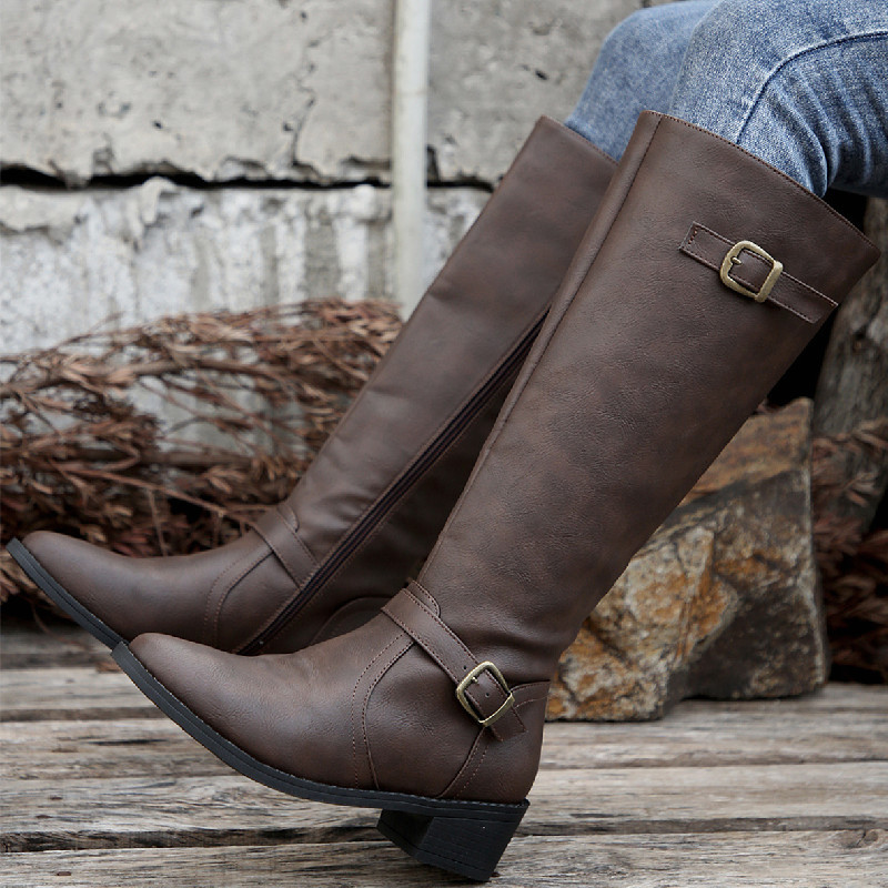 Large Size Thick Heel Square Buckle Test Zipper Boots Women foto 2