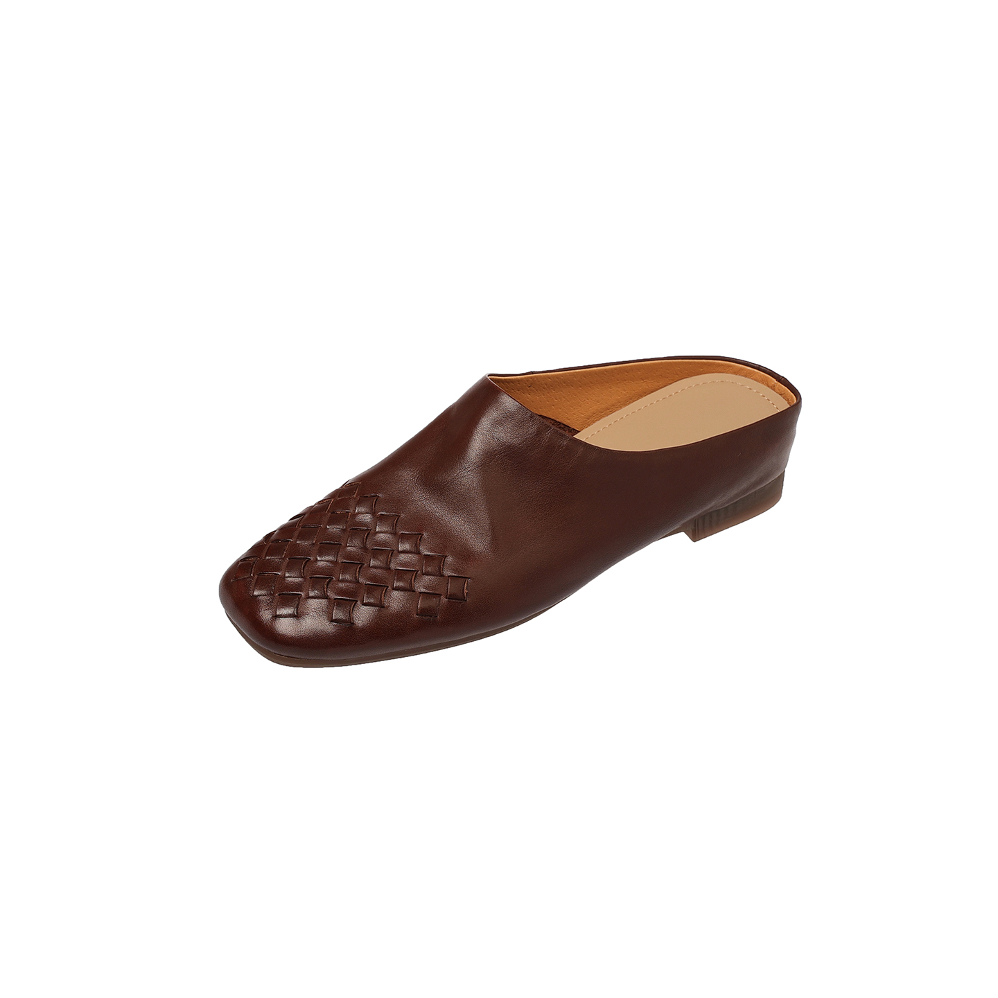 Women's Hand-Woven Washed Full Grain Leather Mules, Square Toe Slip-On Backless Loafers foto 3