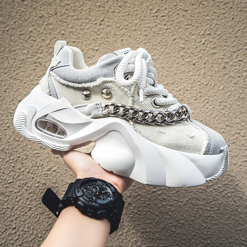 Mens Casual Elevated Denim Sneakers With Thick Soles foto 4
