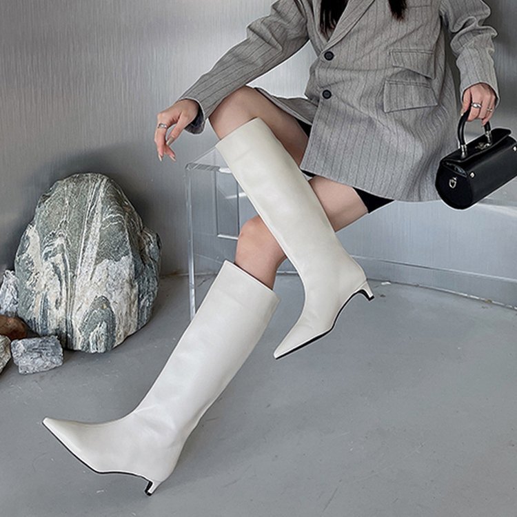 New Fallwinter Pointed-toe Wide-calf, Knee-high Kitten-heel Riding Boots foto 4