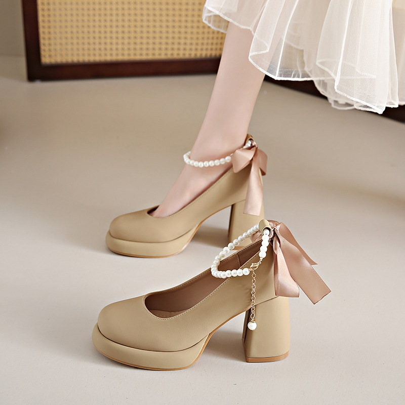 Mary Jane Shoes Women's Preppy Style Chunky Heel Pearl All-match foto 5