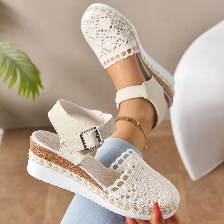 Straw-woven Wedge Sandals Womens Summer Platform Thick-soled Waterproof High Heels foto 3
