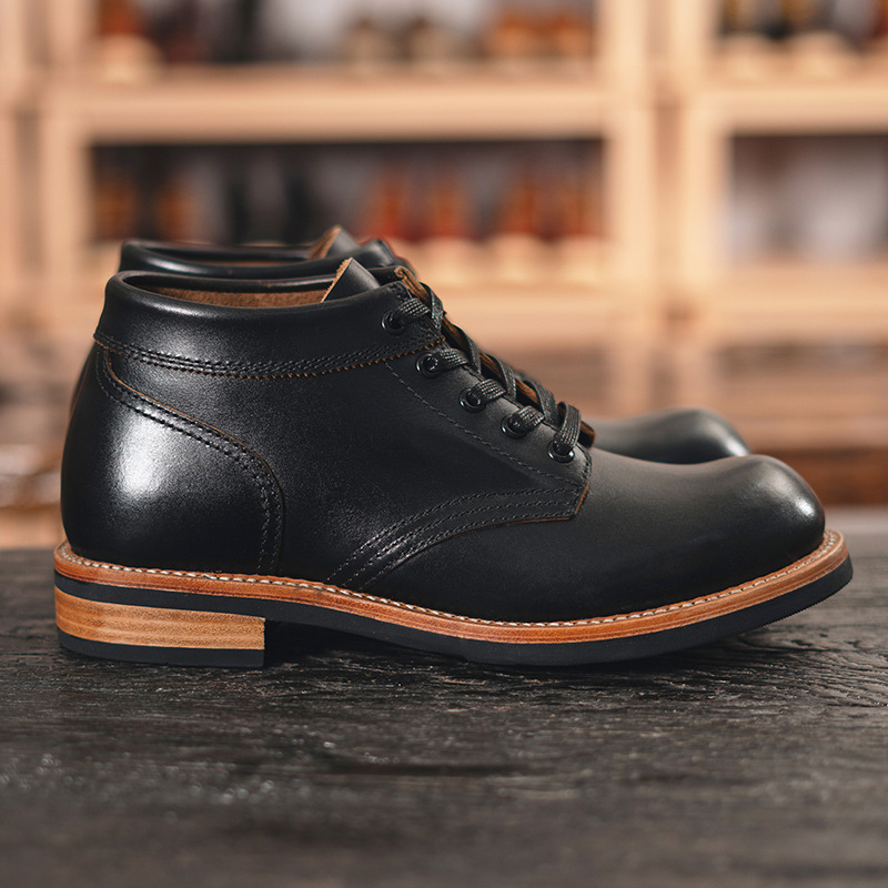 Men's Leather Low-top Short Booties Round Head Leisure Tooling Sneaker foto 5
