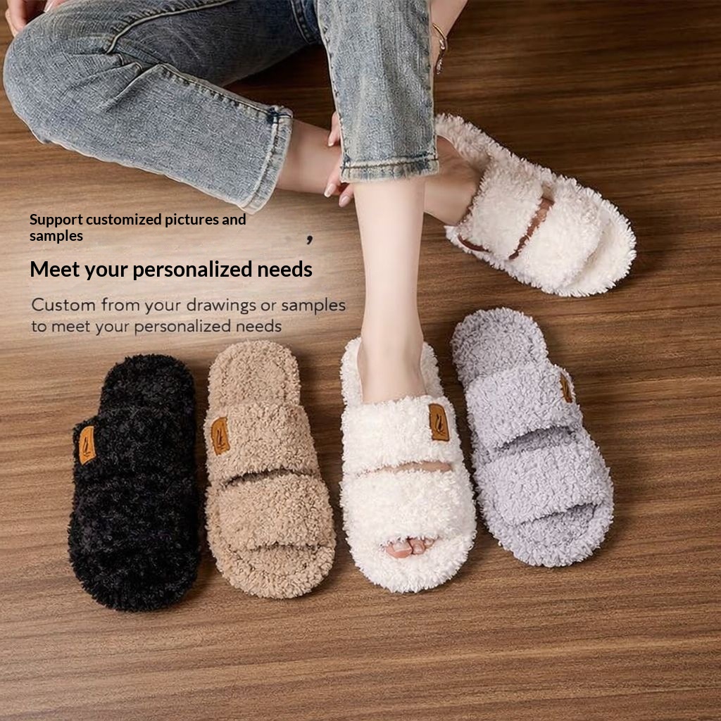 Womens Plush Home Slippers Winter Thick Soles Non-slip foto 2