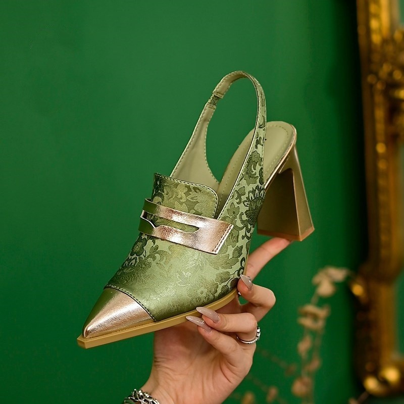 Chunky-heeled Pointed-toe Deep-vamp Versatile Strappy Sandals foto 3