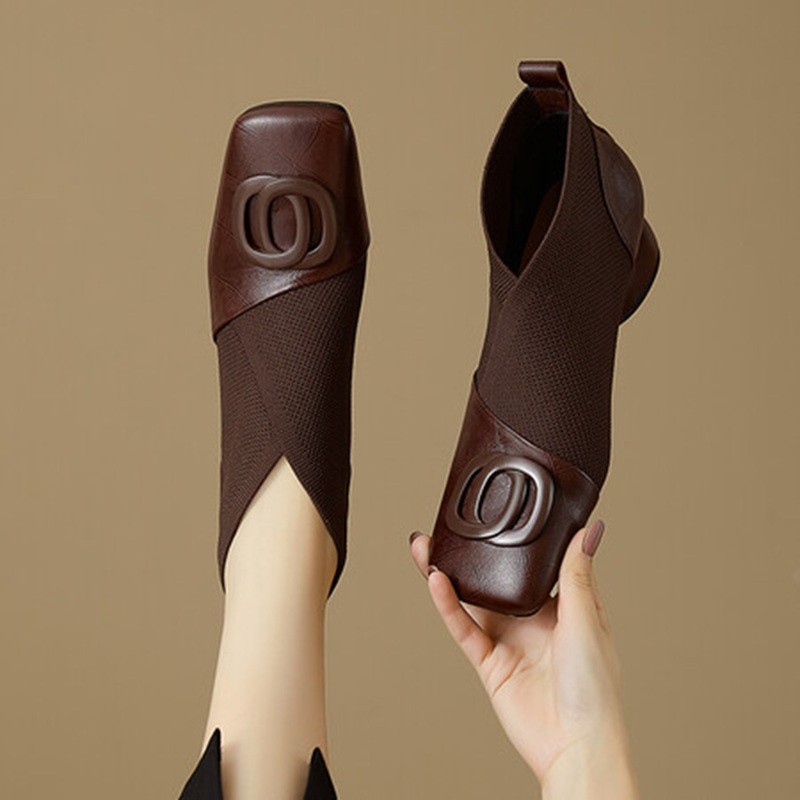 Soft Leather Retro Chunky Heel Women's Shoes foto 2