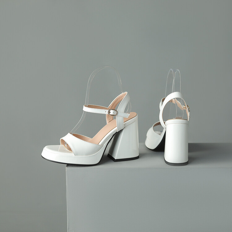 European And American-style Patent Leather Round-toe Peep-toe High-heeled Sandals For Women foto 2