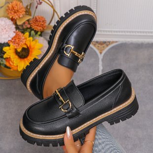 Retro Color Matching Casual Chunky Heel Platform Pumps