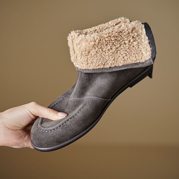 Womens Fleece-Lined Thick Simple Stylish Round-Toe Low-Heel Ankle Boots For FallWinter foto 3