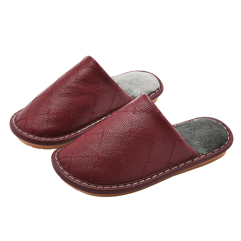 Fleece-lined Leather Warm Cotton Slippers foto 4