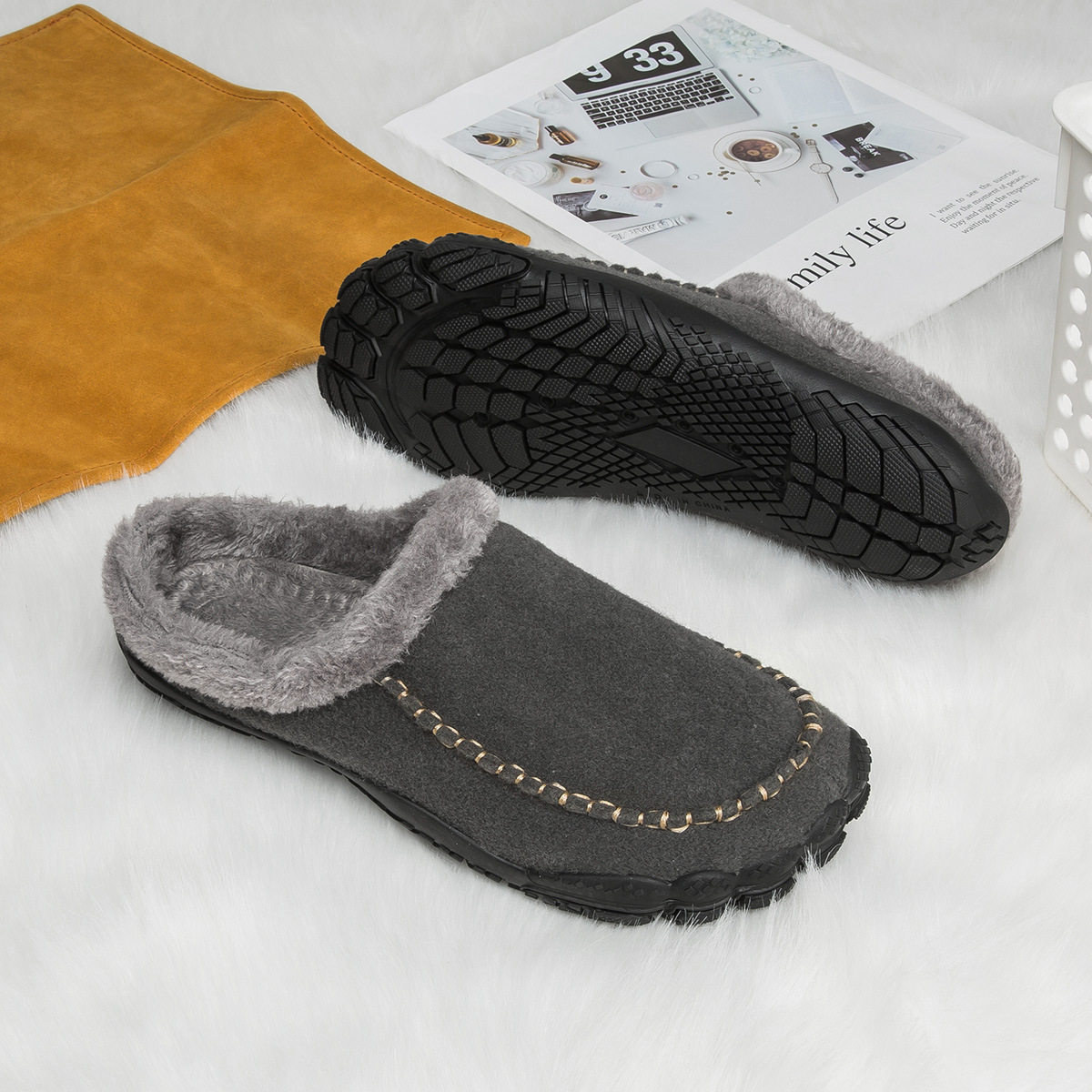 Men's Winter Warm Slippers Lightweight Anti-slip Cozy Fuzzy Winter House Slippers Wide Indoor Outdoor Shoes foto 2