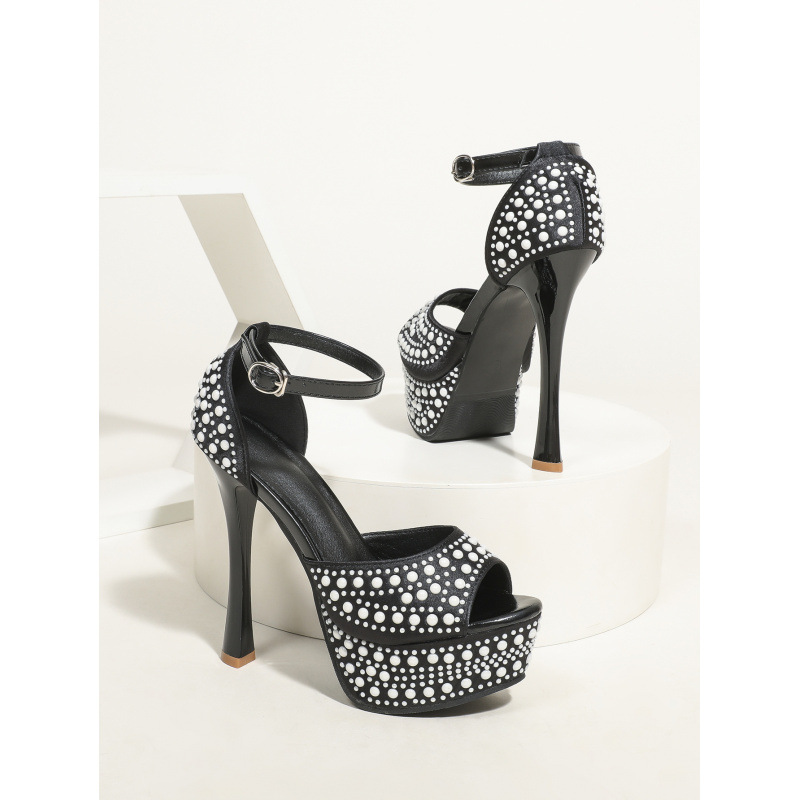 Fashionable Waterproof Platform Pearl Strap Ultra-High Heels foto 4