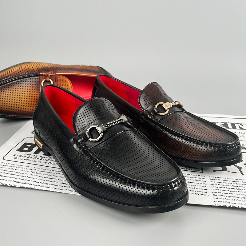 Business-casual Leather Shoes Fashionable Horsebit Buckle Design Summer Hollow-out Style foto 4