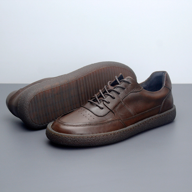 Leather Sneakers Breathable Low Top Vintage Men's Casual Shoes foto 5