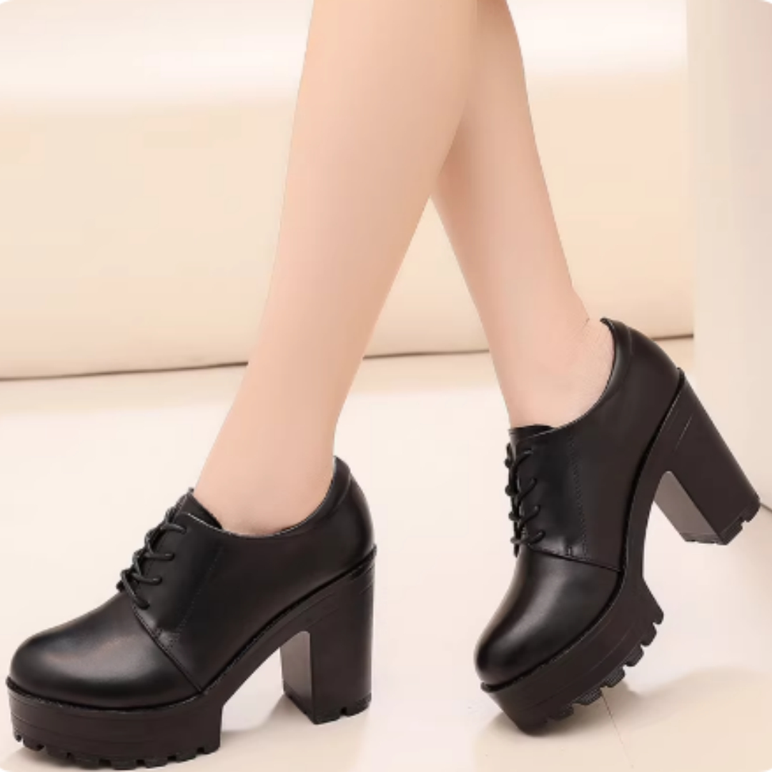 Genuine Leather Platform Round Toe Deep-cut Single Shoes For Autumn And Winter With Laces foto 3