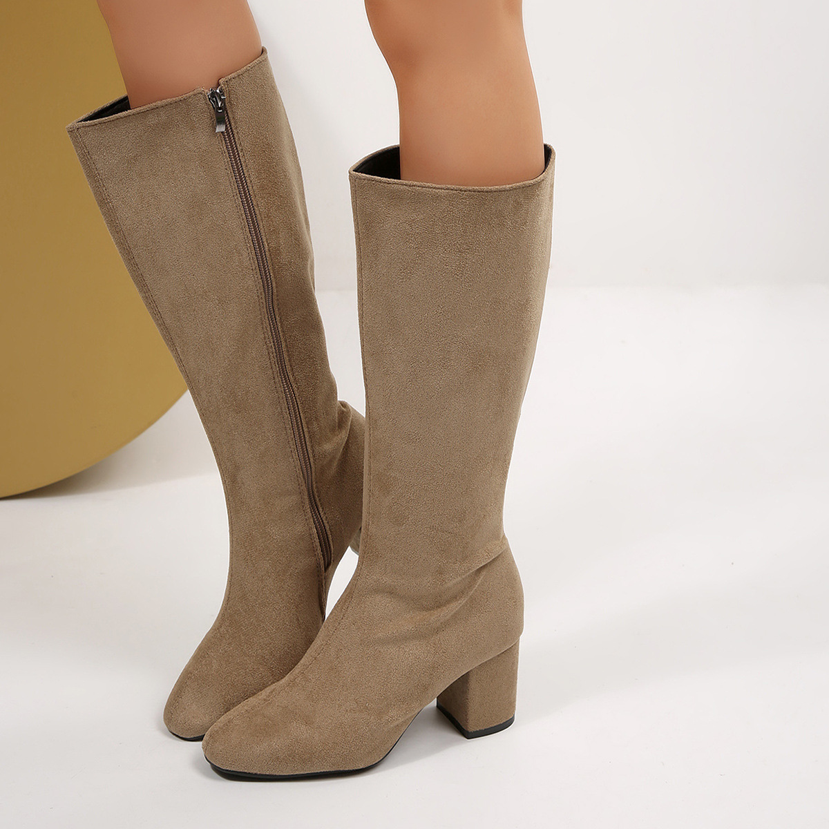 Fashionable Solid-Color Round-Toe Side-Zip Chunky-Heel Womens Over-the-Knee Boots foto 2