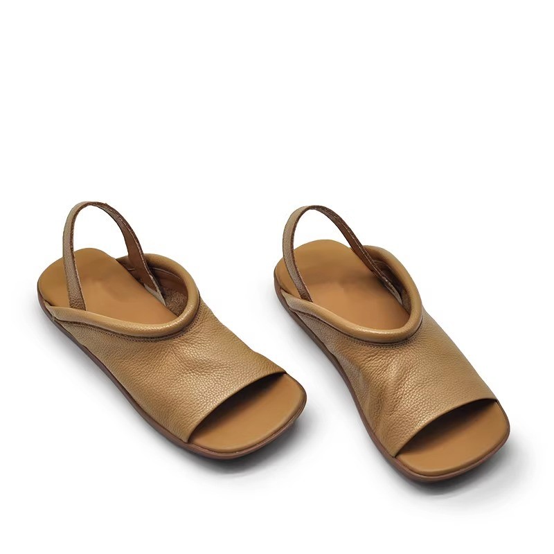 Soft-leather Square-toe Flat-heeled Womens Open-toe Roman-style All-match Beach Sandals For Outdoor Wear foto 3