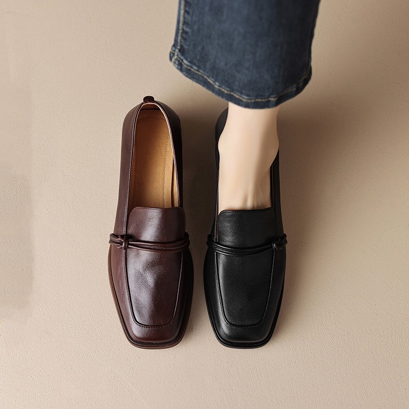 Retro Minimalist Design Womens Mid Heel Leather Shoes foto 5